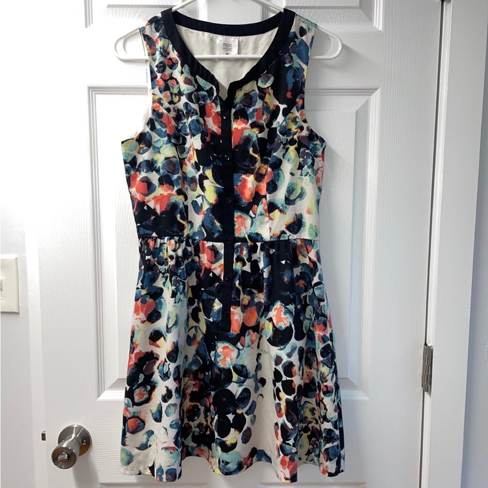 Multi color front button skater dress, Size L